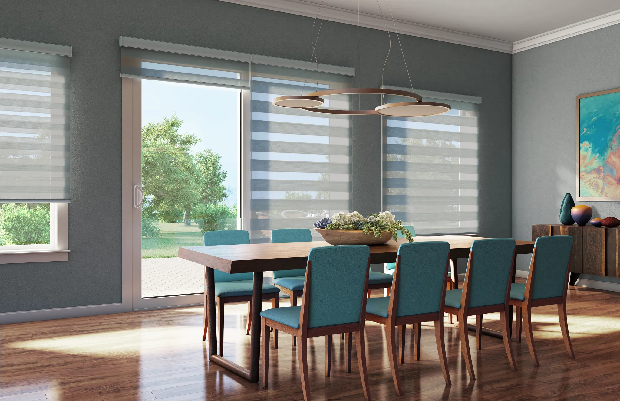 Dual shade vertical door window treatments