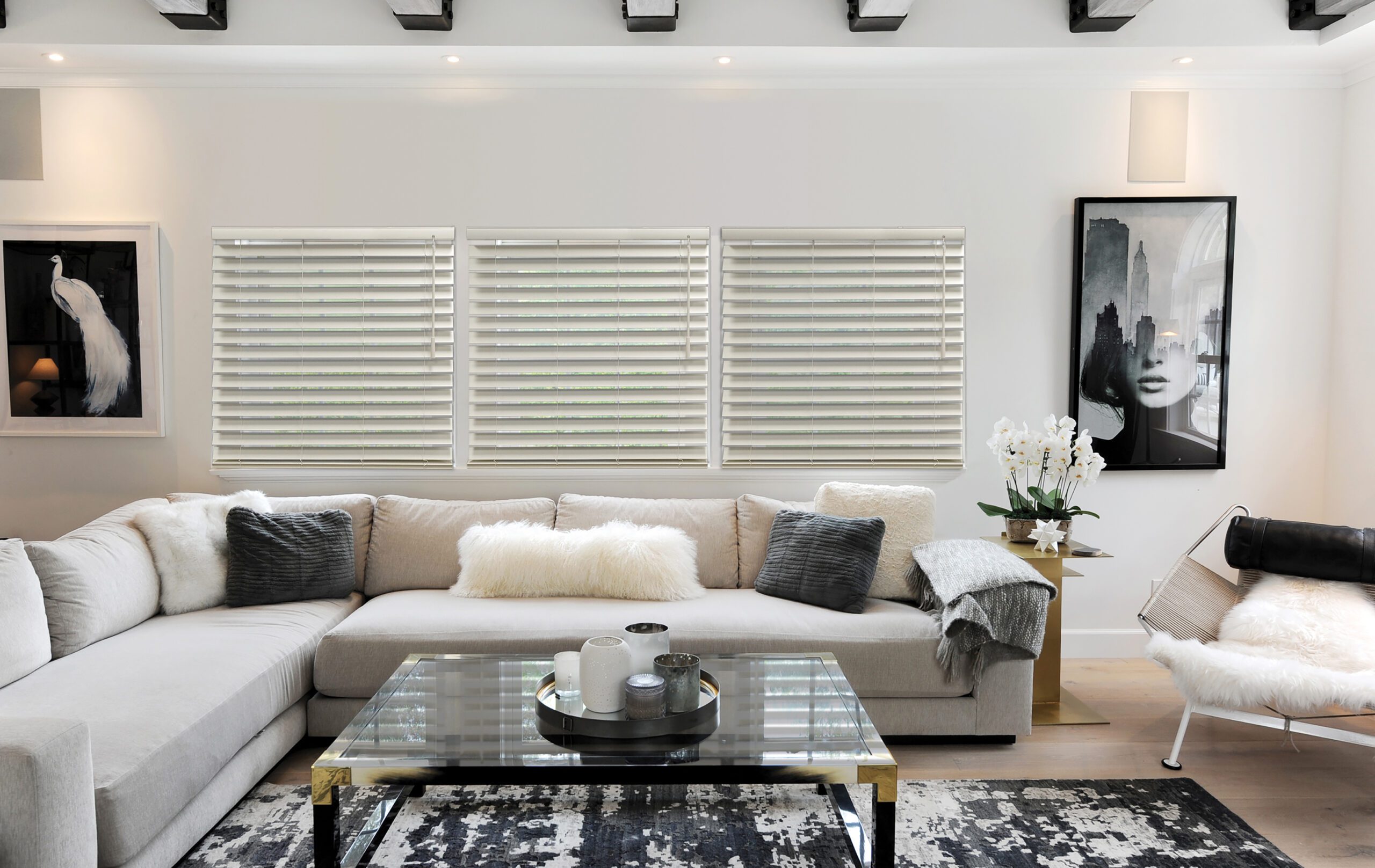 a living room with a couch and a coffee table