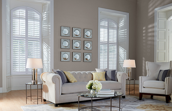 Living room plantation shutters